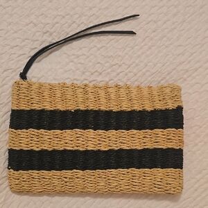 Black and Tan Woven Clutch with Striped Design